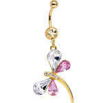 Gold Plated Clear Pink Gem Wing Dragonfly Dangle Belly Ring