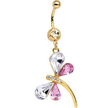 Gold Plated Clear Pink Gem Wing Dragonfly Dangle Belly Ring