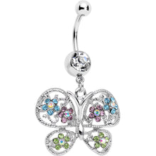 Multicolored Gem Butterfly Dangle Belly Ring