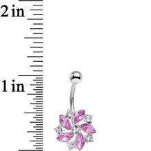 Clear Pink Gem Love Me Not Elegant Flower Belly Ring
