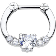16G Stainless Steel Clear Gem Bright Heart Septum Clicker