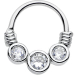 16G Stainless Steel Triple Bezel Clear Circle Septum Clicker