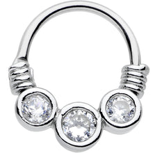 16G Stainless Steel Triple Bezel Clear Circle Septum Clicker