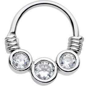 16G Stainless Steel Triple Bezel Clear Circle Septum Clicker