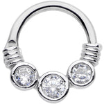 14G Stainless Steel Triple Round Clear Bezel Gem Septum Clicker