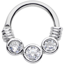 14G Stainless Steel Triple Round Clear Bezel Gem Septum Clicker