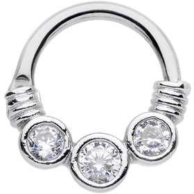 14G Stainless Steel Triple Round Clear Bezel Gem Septum Clicker