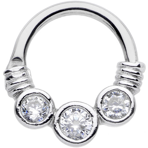 14G Stainless Steel Triple Round Clear Bezel Gem Septum Clicker