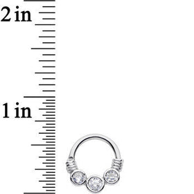 14G Stainless Steel Triple Round Clear Bezel Gem Septum Clicker