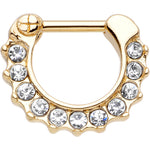 16G Gold Plated Golden Royal Parade Clear Gem Septum Clicker