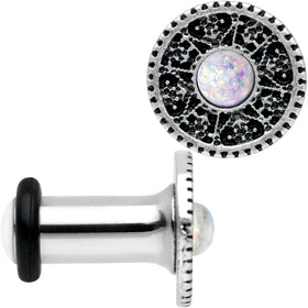 4G Stainless Steel Sky Wheel White Synthetic Opal Plug Set