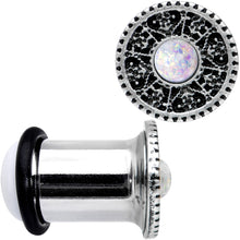 0G Stainless Steel Sky Wheel White Synthetic Opal Plug Set