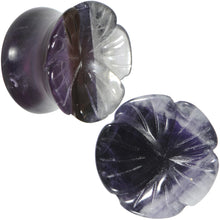 9/16 Natural Amethyst Stone Carved Flower Saddle Plug Set
