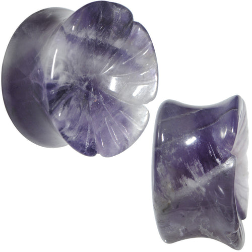 3/4 Natural Amethyst Stone Carved Flower Saddle Plug Set