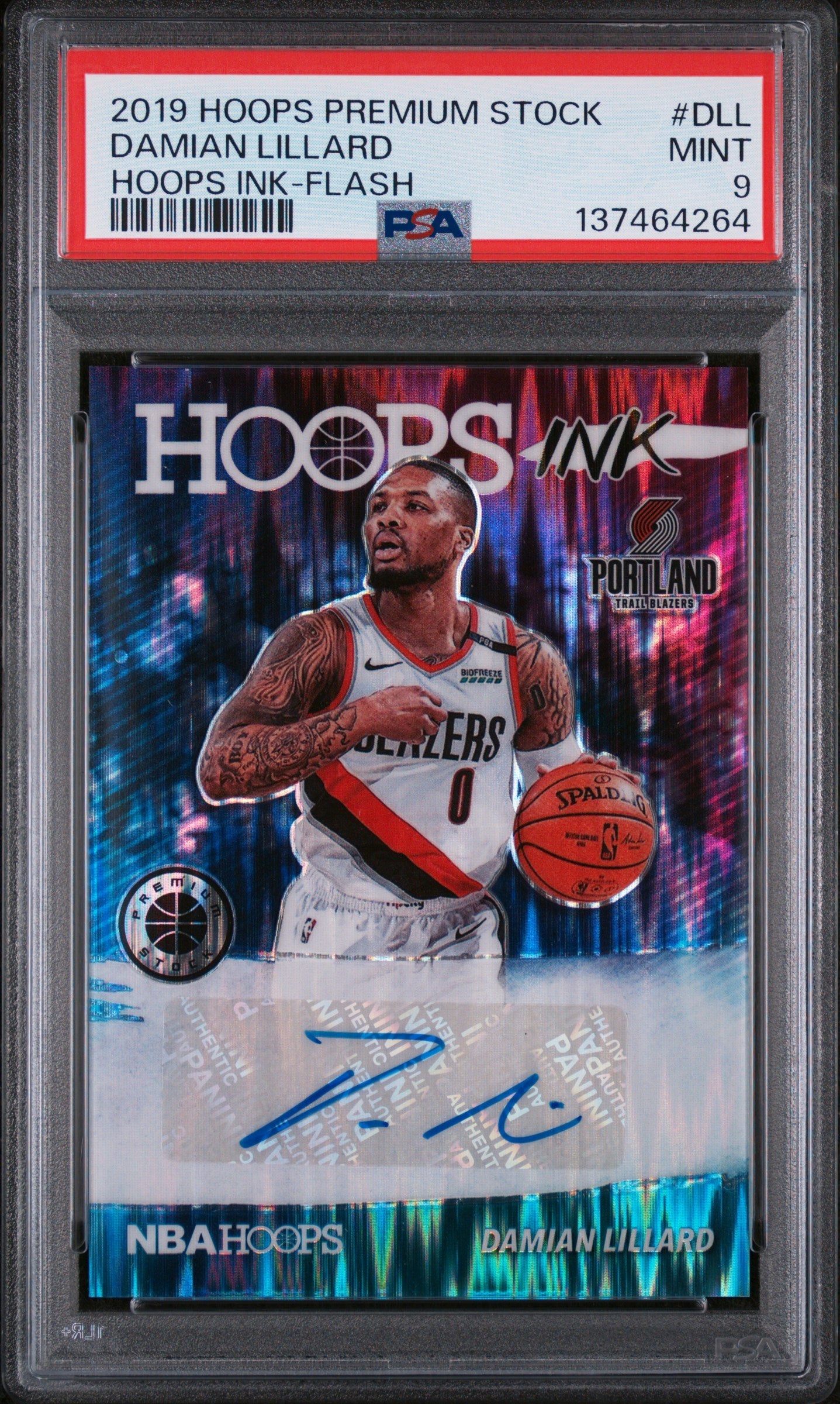 2019 Panini Hoops Premium Stock Hoops Ink-Flash Damian Lillard 9 PSA #DLL