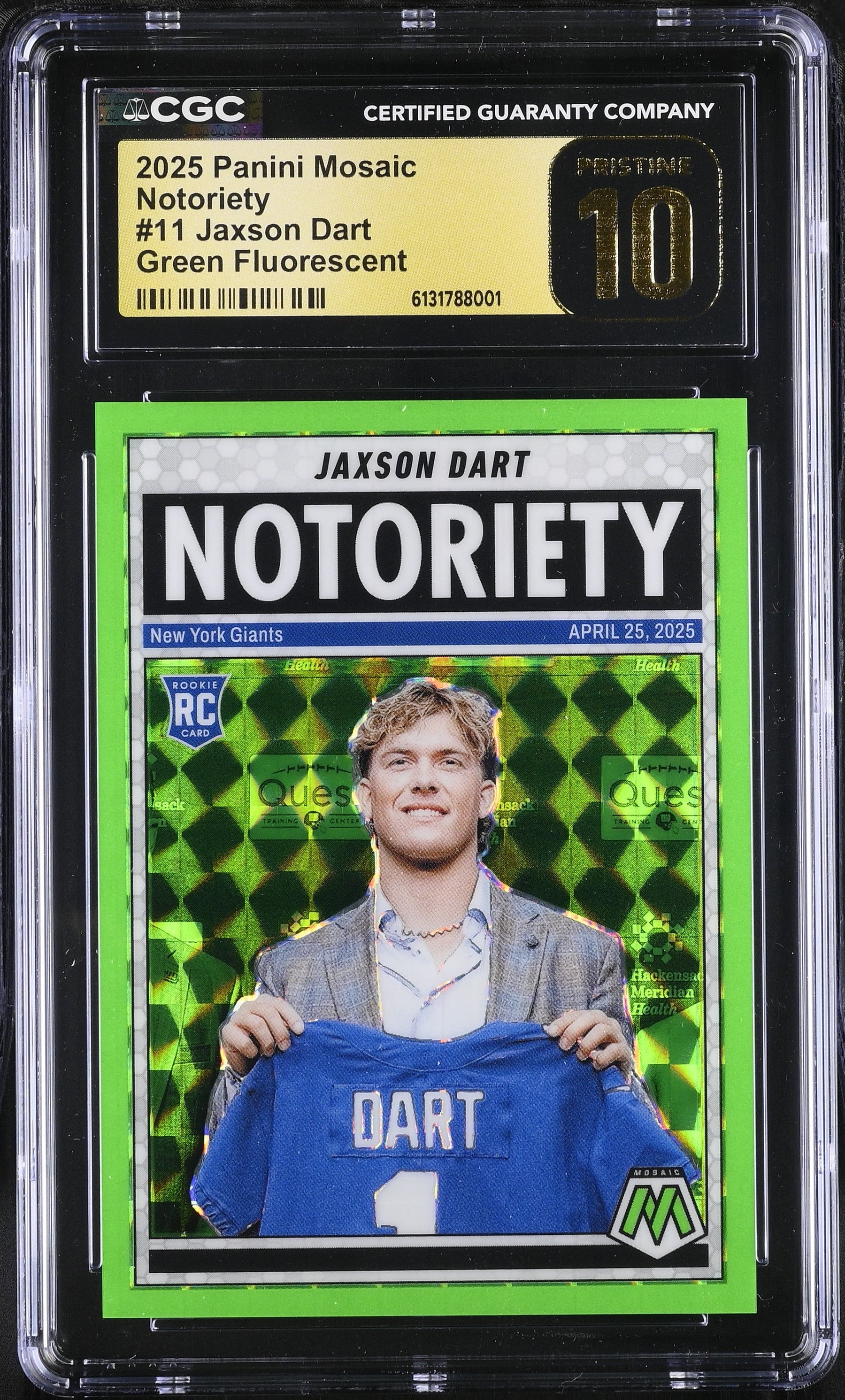 2025 Mosaic Green Fluorescent Notoriety #/10 Jaxson Dart CGC Pristine 10 #11