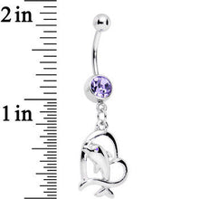 Purple Gem Dolphin in Heart Dangle Belly Ring