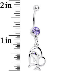Purple Gem Dolphin in Heart Dangle Belly Ring