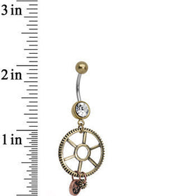 Clear Gem Get in Gear Worker's Wheel Dangle Belly Ring