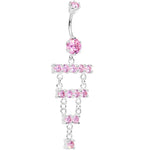 925 SilverPink CZ Chandelier Ladder Style Dangle Belly Ring