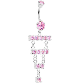 925 SilverPink CZ Chandelier Ladder Style Dangle Belly Ring