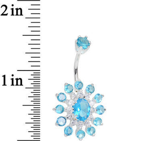 925 SilverClear Blue CZ Mandala Flower Bottom Mount Belly Ring