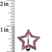 Pink Cubic Zirconia Hollow Star Top Mount Belly Ring