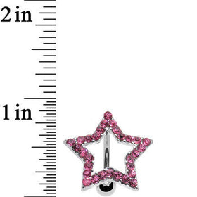 Pink Cubic Zirconia Hollow Star Top Mount Belly Ring