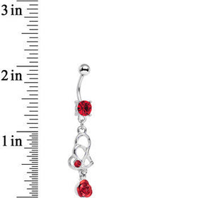 Red Gem Rose Flower Twisted Hearts Dangle Belly Ring