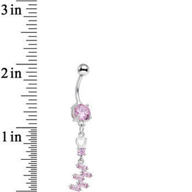 Pink CZ Gem Straight From the Heart Dangle Belly Ring