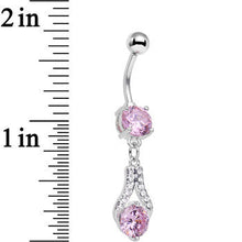 Clear Pink CZ Gem Take Hold Teardrop Dangle Belly Ring