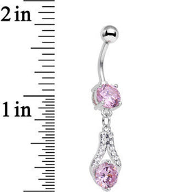 Clear Pink CZ Gem Take Hold Teardrop Dangle Belly Ring