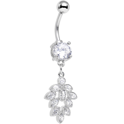 Clear Gem Pretty Petal Leaf Dangle Belly Ring