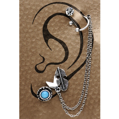 18G Burnished Silver Wild West Feather Chain Earring Set
