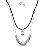Burnished Silver Clear Necklace and Stud Earring Set