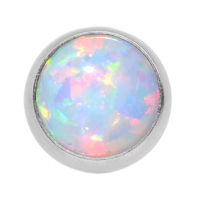 18G 5/16 Steel 5mm Synthetic White Opal Cartilage Earring