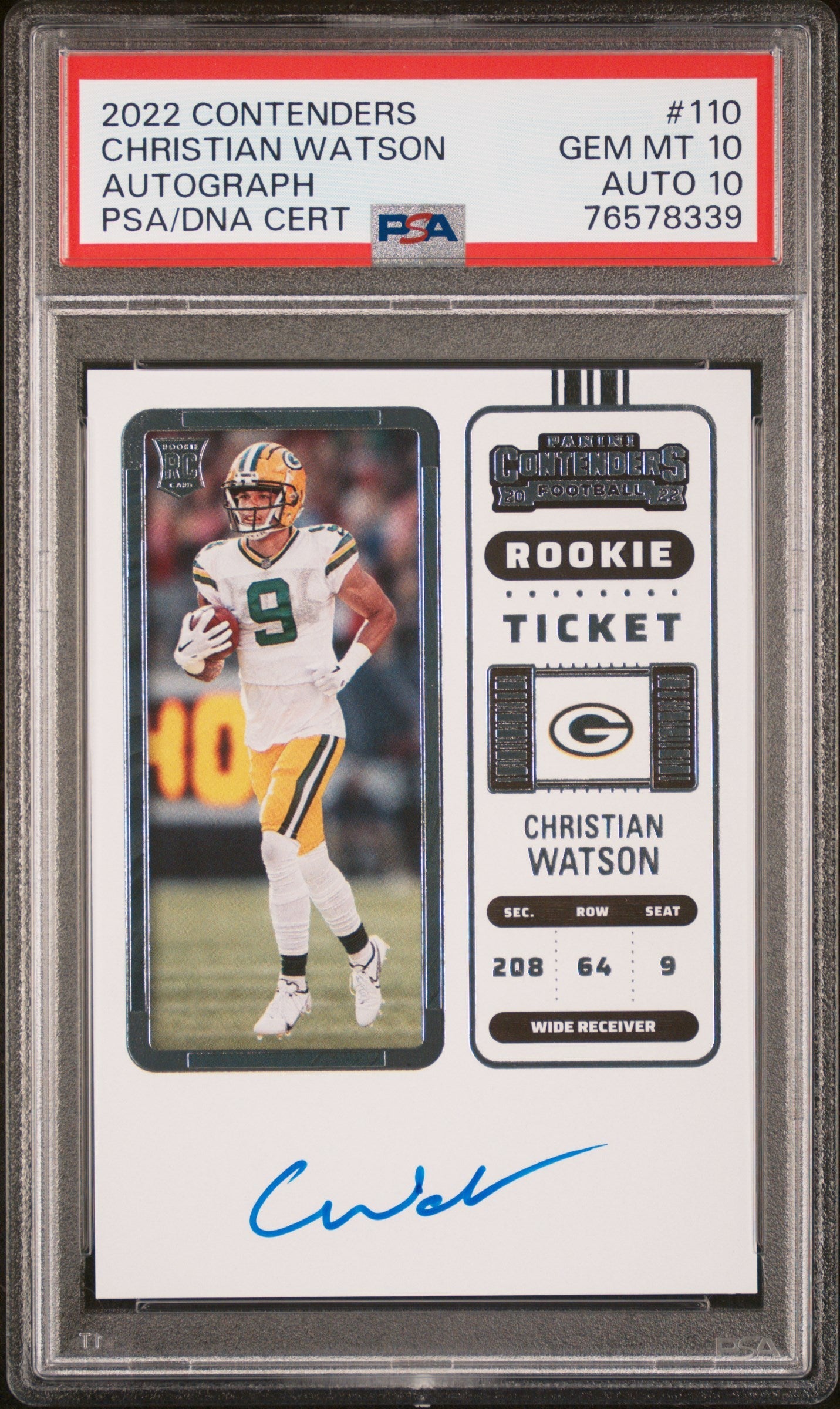 2022 Panini Contenders Autograph Christian Watson 10 Auto PSA #110