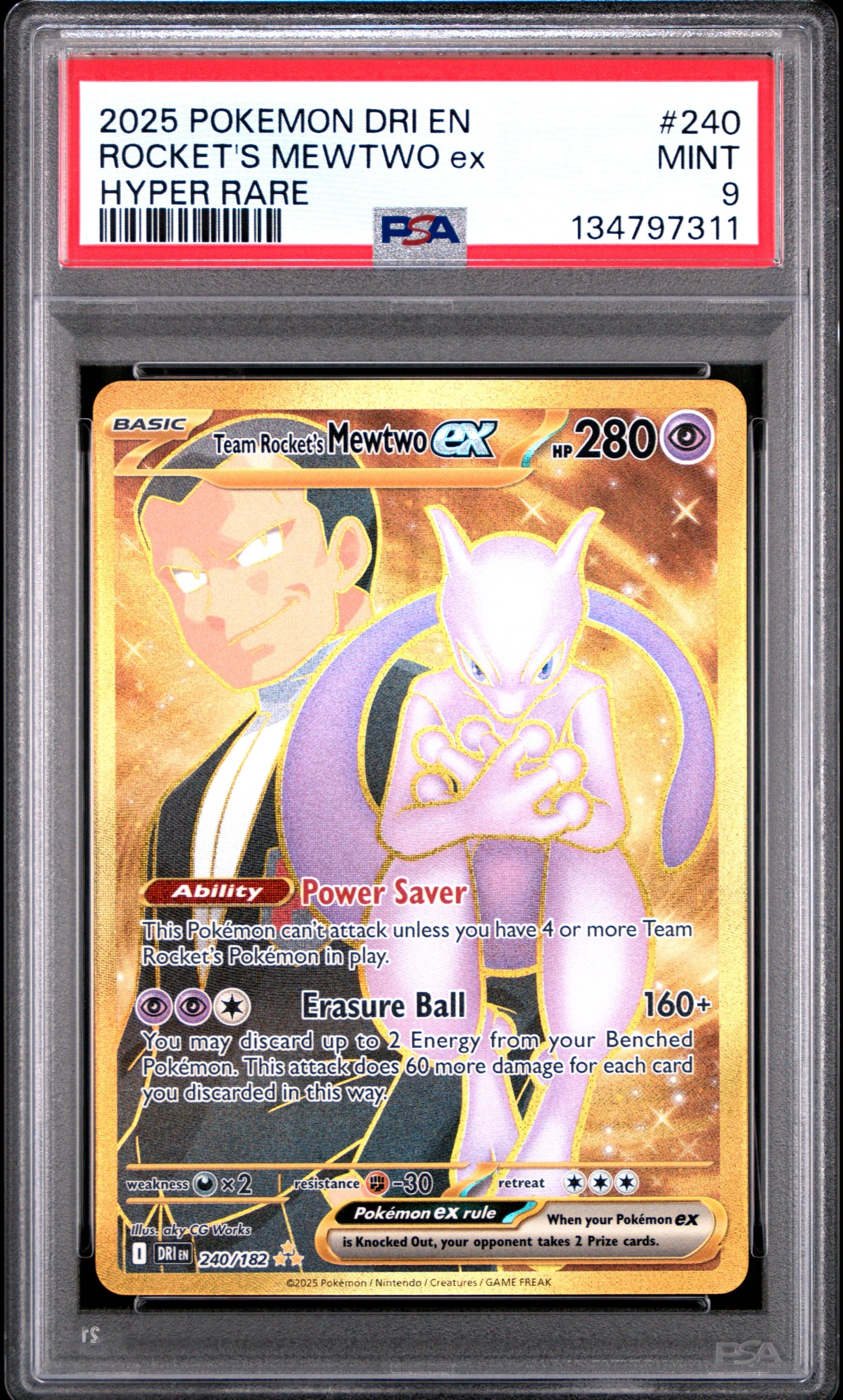 2025 Pokemon Dri En-Destined Rivals Hyper Rare Rocket'S Mewtwo Ex 9 PSA #240