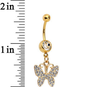 Clear Gem Butterfly Dangle Belly Ring Created with Crystals