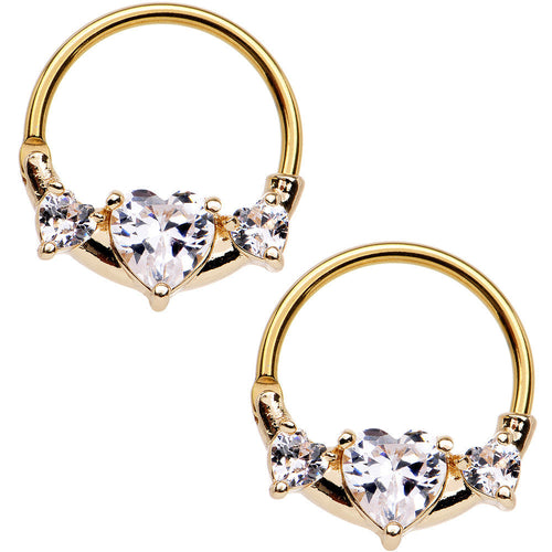 Gold IP Clear Heart Nipple Clicker Set Created with Crystals