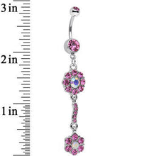 Pink and Aurora Double Flower Dangle Belly Ring
