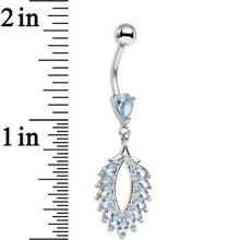 Stainless Steel Aqua Marquise Cubic Zirconia Palm Dangle Belly Ring