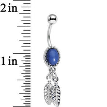 Dark Blue Santa Fe Double Feather Dangle Belly Ring
