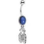 Dark Blue Santa Fe Double Feather Dangle Belly Ring