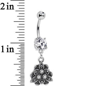 Double Clear Gem Incan Flower Dangle Belly Ring