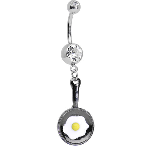 Fried Egg on a Black Frying Pan Dangle Belly Ring