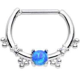 16G Clear Gem Blue Imitation Opal Simple Septum Clicker