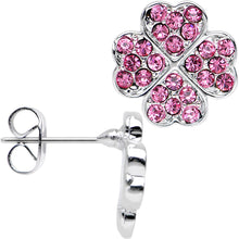 Stainless Steel Post Pink Four Leaf Clover Heart Stud Earrings