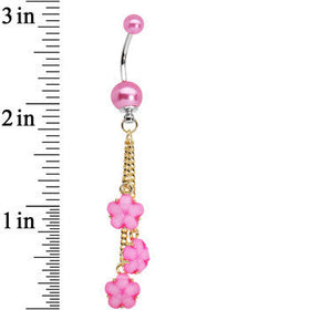 Golden Chain Pearly Pink Floral Dangle Belly Ring