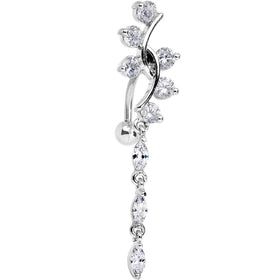 Clear Gem Swirl Teardrop Top Mount Dangle Belly Ring